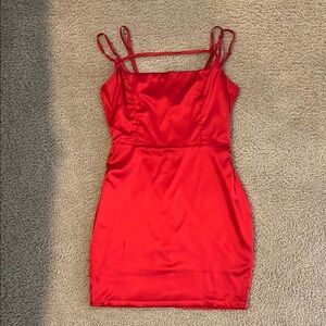 Oh Polly Vibrant Red Satin Dress